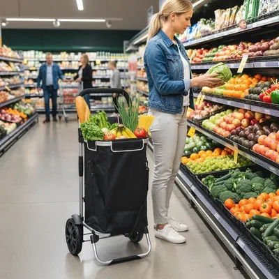 Immagine prodotto di okwish Carrello spesa pieghevole 3 in 1 Carrello a mano come carrello da trasporto con scomparto termico, carrello spesa con maniglia regolabile e scomparto refrigerante, nero