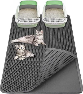 Productafbeelding van Famanu kattenbakonderlegger XXL, 90 x 60 cm - Waterafstotende honingraatmat - Grijs