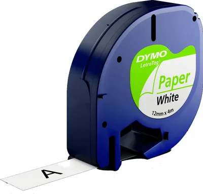 Produktbild von DYMO LetraTag-Band  Papier  12mm x 4m schwarz->weiss