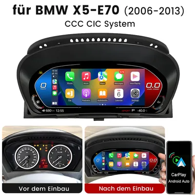 Obrázek produktu pro 12,3" bezdrátový LCD panel CarPlay pro BMW X5 E70 X6 E71 2006-2013 CCC CIC přístrojový panel virtuální kokpit rychloměr