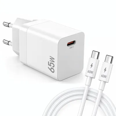 Produktbild von 65W + 60W Set USB 3.1 Typ C Ladegerät Kabel passend für Xiaomi Redmi Note 17 15 14 13 12 11 Pro 4G 5G Pro + Plus USB-C Haus Steckdose Stecker WEIß