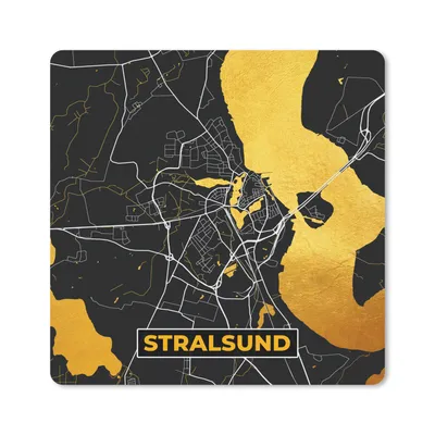 Produktbild von MuchoWow® Mauspad Mousepad Deutschland - Schwarz und Gold - Stralsund - Stadtplan - Karte 20x20 cm - Mousepads - Maus Mat - Pad - Mausunterlage - Desk Mat - Bureauartikeln