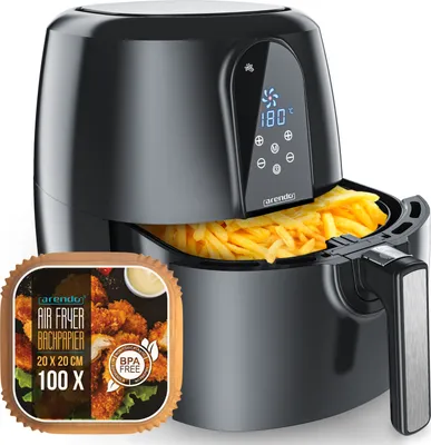 Arendo Heißluftfritteuse XXL Airfryer 5,2 Liter, bis 200 Grad, 3D Umluftsystem, Display, 1800 W, Fritteuse, Heissluftfritteuse, Frittieren ohne Öl, Timer, 7 Programme