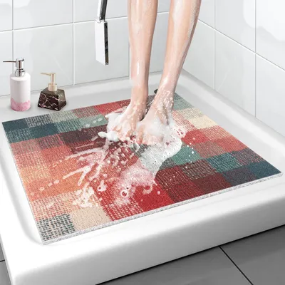 Immagine prodotto di Tappetino antiscivolo per doccia, 60x60 cm, in PVC, con fori di drenaggio, tappetino da doccia massaggiante antiscivolo