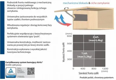 Produktbild von Airtic LIFT II Klappenbeschlag mit mechanischer Verriegelung schwarz