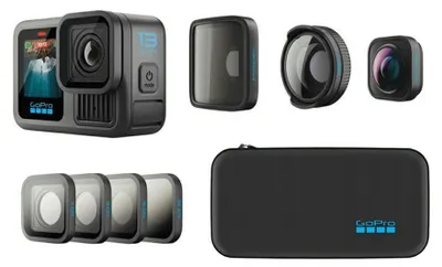 Image de Caméra vidéo d'action GoPro HERO13 Black Bundle Collection de lentilles HB-Series, 27MP, 5.3K, Écran tactile 2.27", Stabilisation HyperSmooth 6.0, TimeWarp 3.0, Wi-Fi, Bluetooth, Contrôle vocal, ND4, ND8, ND16 + ND32 Noir