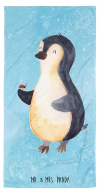 Produktbild von Mr. & Mrs. Panda Handtuch Pinguin Marienkäfer - Eisblau - Geschenk, Frottee-Handtuch, Pinguine, Strandtuch, Aufmerksam, Badehandtuch, Wunder, Duschtuch, Kleine, Liebe