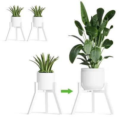 Image de Ensemble de 2 supports de plantes réglables, de couleur blanche, pour intérieur et extérieur