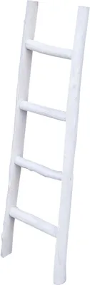 Productafbeelding van Houten Ladder - Decoratieve Trap - Handdoeken Ophangen - Handgemaakte Constructie - 100 x 29 cm - Wit