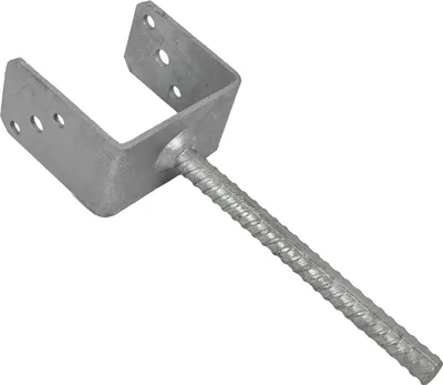 Produktbild von GeZu Impex® U-Pfostenträger 98 x 60 x 90 x 120 mm U-Form mit Steindolle 200 mm Stützenfuß Pfostenhalter