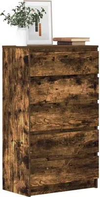 A tall, narrow chest of drawers with a rustic wood finish.