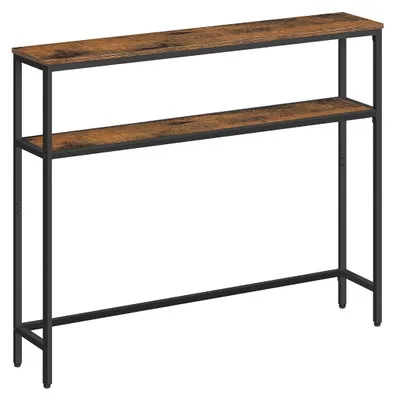 Zdjęcie produktu dla Stolik pomocniczy w stylu vintage, brązowo-czarny – płyta wiórowa i stal – 20 x 100 x 80 cm
