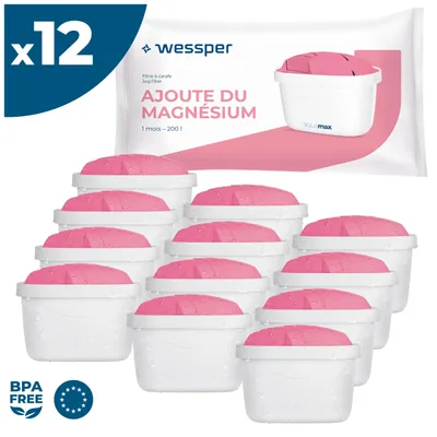 Productafbeelding van Wessper AquaMax MG+ waterfilter, 12 stuks – magnesiumfilter, compatibel met Brita, Dafi, Philips, Aquaflow