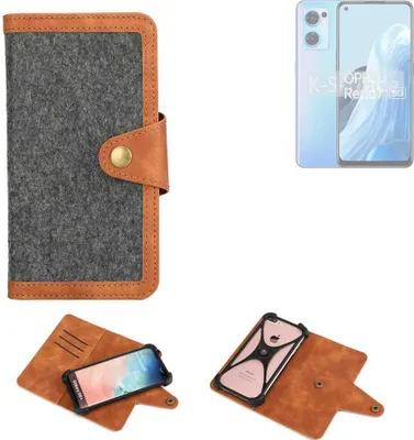 Produktbild von K-S-Trade Schutzhülle Handyhülle kompatibel mit Oppo Reno7 5G Filz Hülle Kunst-Leder dunkelgrau braun (1x)