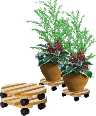Produktbild von BigDean 2x Pflanzenroller rund Buchenholz massives Holz 30 cm bis 120 Kg Rolluntersetzer