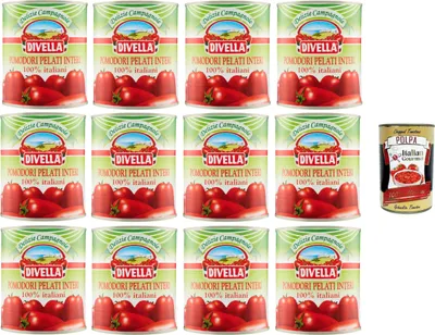 Produktbild von Divella Pomodori Pelati Pflaumenschälende Tomaten, 100% italienisch 12 x 800 g + Italian Gourmet Polpa 400g