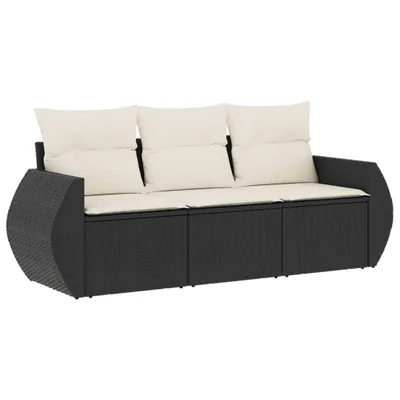 Produktbild von 3-tlg. Garten-Sofagarnitur mit Kissen Schwarz Poly Rattan