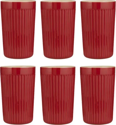 Produktbild von 6er Set Cafe Latte Becher Mynte Strawberry rot 375ml Steingut Ib Laursen