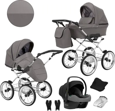 Produktbild von Kinderwagen ROMANTIC Sportwagen Babywagen Babyschale Komplettset Kinder Wagen Set 3 in 1 (ROM-10, Rahmenfarbe: grau)