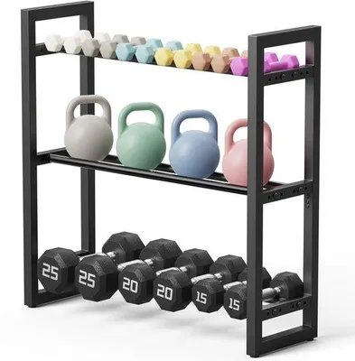 Produktbild von Unyqoos® platzsparender Hantelständer mit verstellbaren Ablagen 6,76–17,8 cm, pulverbeschichtetes Metall, 80×80×25 cm, 120 kg/Platte, für Heim- & Profistudio