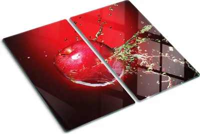 Produktbild von Glasplatte zum Schutz der Kochfläche – Abdeckung für die Kochplatte – Abdeckung für die Induktionskochplatte – 2 Stück, 30x52 cm – Einfache Reinigung – Gehärtetes Glas – Rotes Apfelmotiv