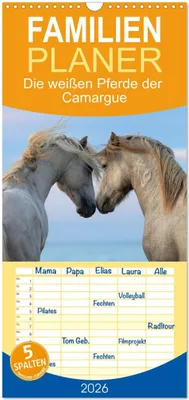 Produktbild von Familienplaner 2026 - Die weißen Pferde der Camargue mit 5 Spalten (Wandkalender, 21 x 45 cm) CALVENDO