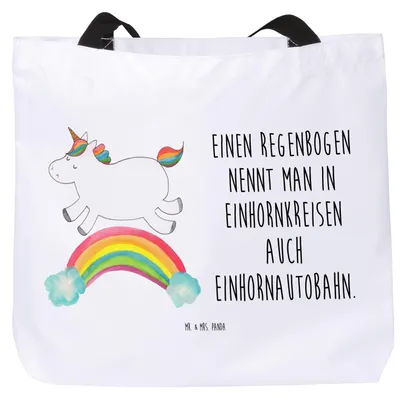 Produktbild von Mr. & Mrs. Panda Tote Bag Einhorn Regenbogen - Weiß - Geschenk, Tragetasche, Einhornpower, Reisetasche, Laptoptasche, Tasche, Unicorn, Strandtasche, Glitzer