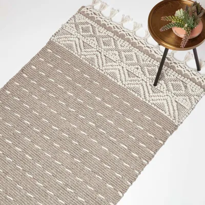 Produktbild von HOMESCAPES Handgewebter Kelim Teppich Patna – 120 x 170 cm, grau-weiß gemustert