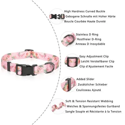 Produktbild von Hundehalsband klassisches Blumenmuster, weich, verstellbar, XS, für kleine bis große Hunde
