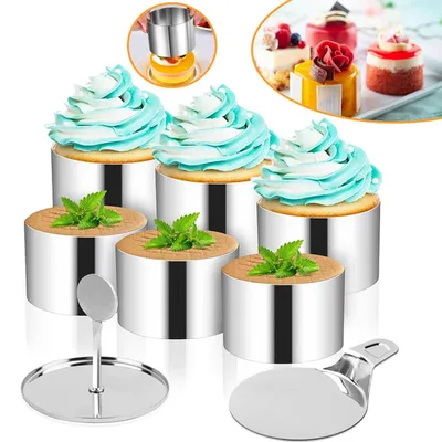 Produktbild von 6‑Stück Edelstahl‑Dessertringe‑ und Speiseringe‑Set, Runder Mousse‑Tortenring für Backen und Törtchen
