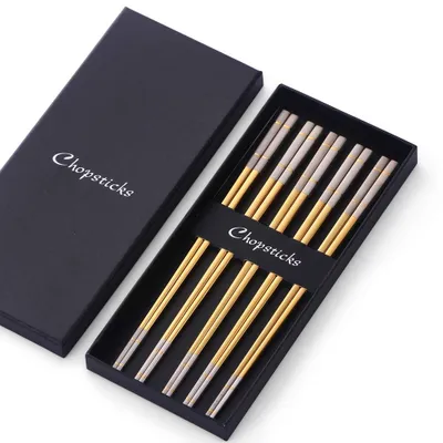 Immagine prodotto di Bastoncini per cibo in acciaio inossidabile dorati, set da 5 paia, lunghezza 23,4 cm, per la cucina
