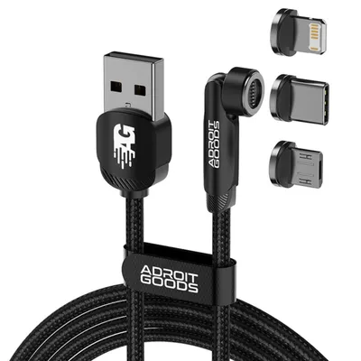 Obrázek produktu pro AdroitGoods Magnetický nabíjecí kabel - 3 v 1 - USB-C, Lightning, Micro USB - 2 metry - černý