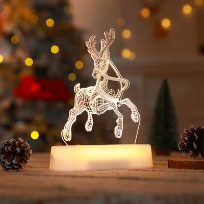 Produktbild von 3D Weihnachten Nachtlicht LED Illusion Lampe Warmweiß Batteriebetrieben Nachtlichter mit Fernbedienung Nachttischlampe Party Weihnachtsdekoration
