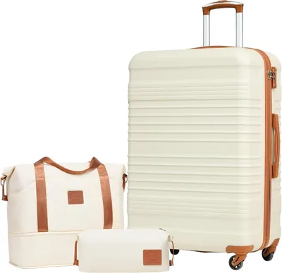 Immagine prodotto di Set di valigie COOLIFE Valigia rigida in ABS 4 ruote TSA lock 3 pezzi bianco/marrone