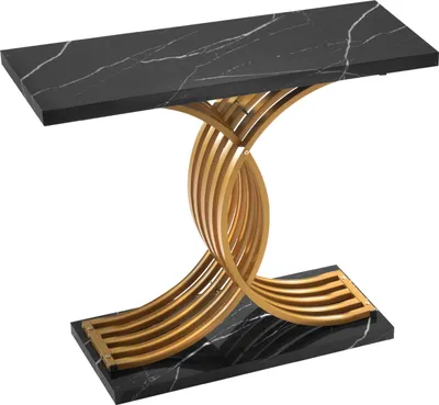 Zdjęcie produktu dla SucceBuy stolik konsola do przedpokoju i salonu (100 x 30 x 81 cm, dł. x szer. x wys.), prostokątny stolik wykonany z płyty MDF i stalowych rurek, idealny do przedpokoju, sypialni i foyer, złoty stolik boczny