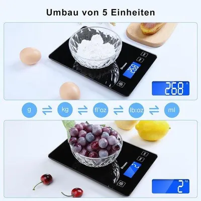 Zdjęcie produktu dla Cyfrowa waga kuchenna do 15 kg z wodoodpornym wyświetlaczem LCD, wysoką precyzją i funkcją tarowania