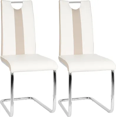 Image de lot de 2 chaises de salle à manger Chaise de cuisine noble en similicuir Chaise de cuisine noble en métal Structure blanche+beige