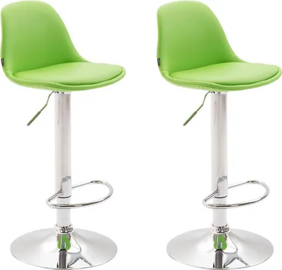 Produktbild von CLP 2er Set Barhocker Kiel Vollgepolstert Kunstleder höhenverstellbar und 360 Grad drehbar | Farbe grün Gestell Farbe chrom