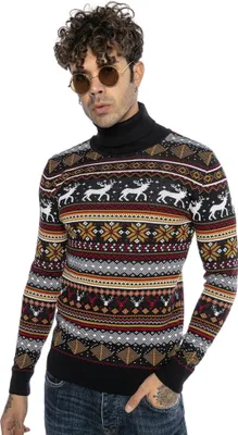 Produktbild von Red Bridge Herren Strickpullover Norweger Rollkragen Pullover Slim-Fit