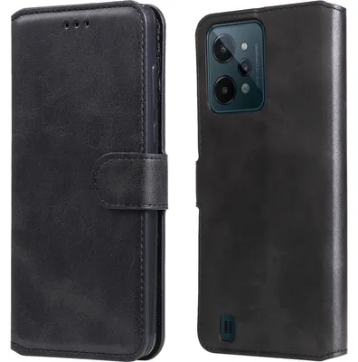 Produktbild von Mobigear Wallet Klapphülle für Realme C31 - 2 Kartenfächer mit Standfunktion Kunstleder Schwarz