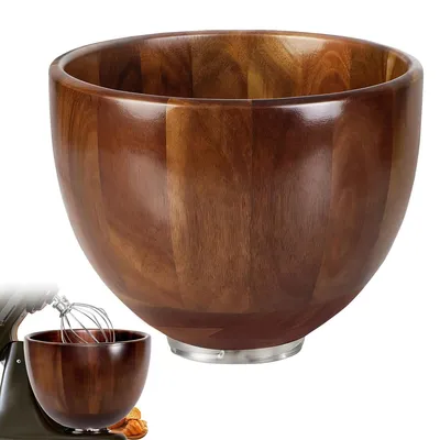 Produktbild von Hochwertige Holz-Rührschüssel, geeignet für KitchenAid 4,5–5 Quart Neigungsküchenmaschinen, echte Naturholzschüssel mit Edelstahl-Basis