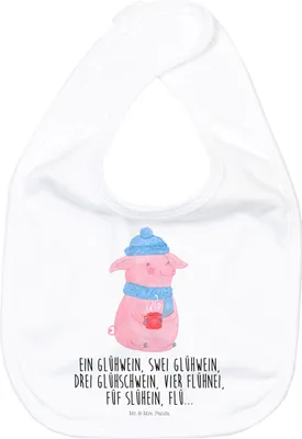 Produktbild von Mr. & Mrs. Panda Lätzchen Schweinchen Glühwein - Weiß - Geschenk, Spucklätzchen, Sabber, Schlabberlatz, Betrunken, Weihnachten, Für Babys, Weihnachtsmarkt, Sabberlätzchen