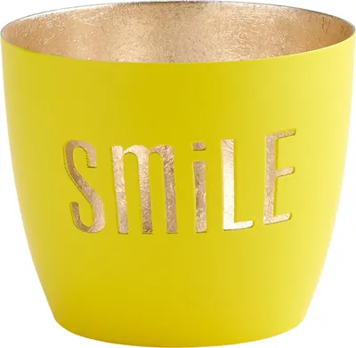 Produktbild von Giftcompany Geschenke Vertriebsgesellschaft mbH Madras Windlicht M Smile neon gelb/gold 8,5cm