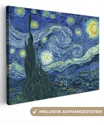 Produktbild von MuchoWow® - Leinwandbilder - Sternennacht - Gemälde - Alte Meister - Vincent van Gogh, Wandbild, Wanddeko Bilder Wohnzimmer, 120x90 cm
