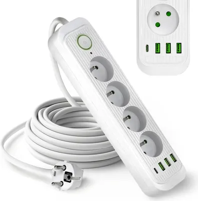 Zdjęcie produktu dla Przedłużacz 4 gniazda 1,5m LISTWA ZASILAJĄCA biały + 4x USB Z WŁĄCZNIKIEM