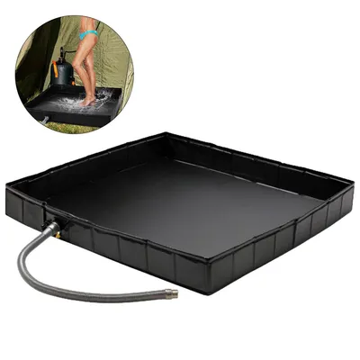 Produktbild von Faltbare Duschwanne 41x41x5 Zoll, tragbare Camping Dusche PVC, mit Ablaufschlauch, Outdoor & Indoor Duschbasis, passend für Duschzelt, platzsparend, pflegeleicht