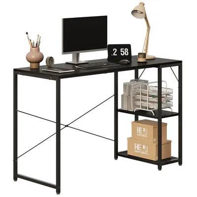 Obrázok produktu pre Počítačový Stôl Loft – Čierny, Moderný, S Poličkami – 120 Cm