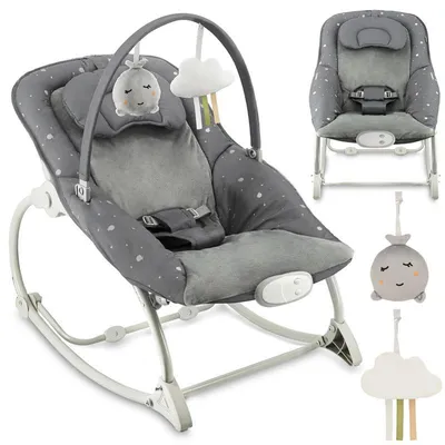 Produktbild von MoMi LAPIS – Elektrische Babywippe mit Musikmodul (8 Melodien), 3 Vibrationsstufen, verstellbare Rückenlehne & arretierbar – Dunkelgrau