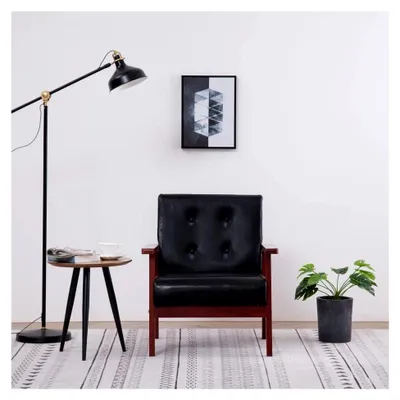Produktbild von Sessel für Wohnzimmer und Schlafzimmer, modernes Einzelsofa, Loungesessel, Relaxsessel, Schwarz Kunstleder