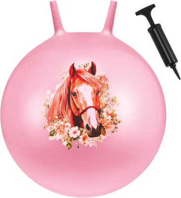 Productafbeelding van Hestya springbal kind 50 cm met handgrepen opblaasbare - Bal Met Pomp Roze Paard Spring Speelgoed Binnen Buiten